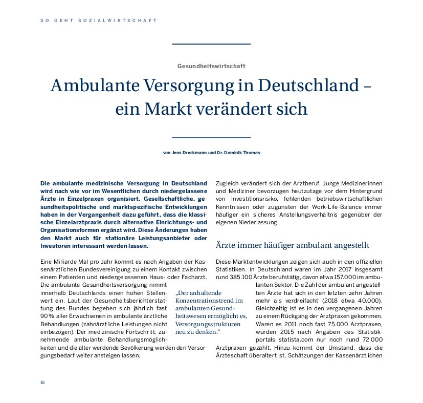 Jens Drecknann/Dr. Dominik Thomas: Ambulante medizinische Versorgung in Deutschland – ein Markt verändert sich (Sozialus 5/19)