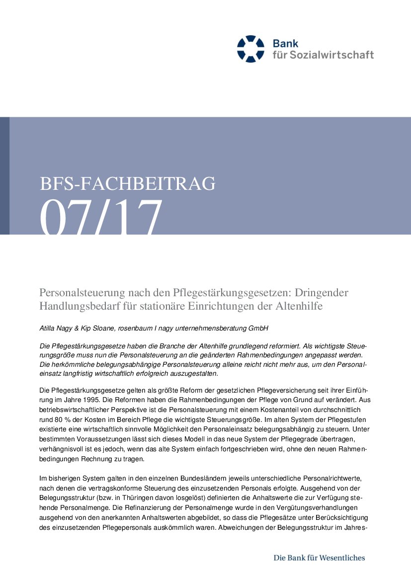 Atilla Nagy / Kip Sloane: Personalsteuerung nach den Pflegestärkungsgesetzen: (BFS-Info 7/17)