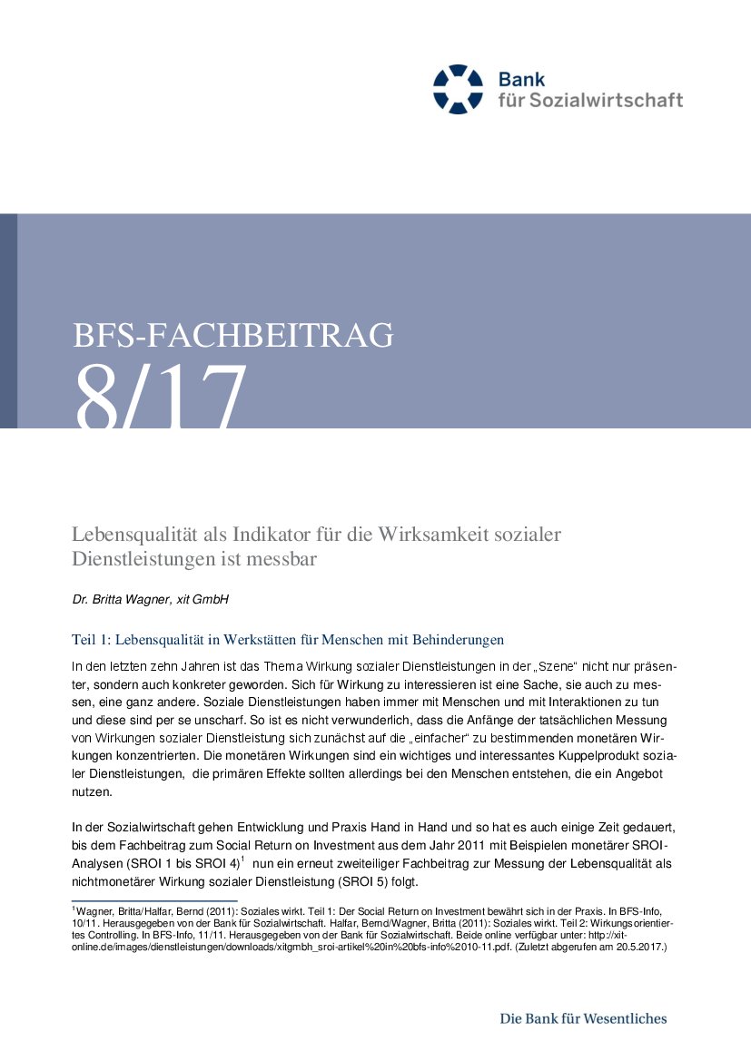Dr. Britta Wagner: Lebensqualität als Indikator für die Wirksamkeit sozialer Dienstleistungen ist messbar: (BFS-Info 8/17)