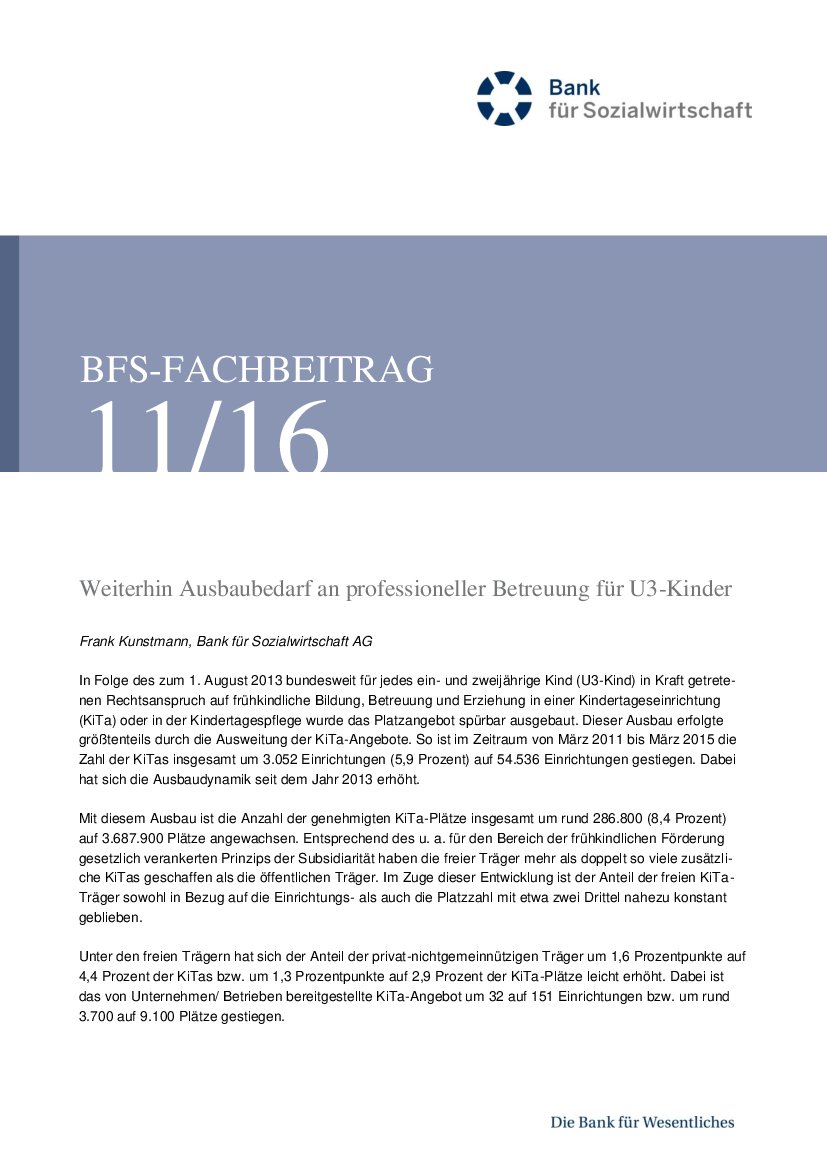 Frank Kunstmann: Weiterhin Ausbaubedarf an professioneller Betreuung für U3-Kinder (BFS-Info 11/16)