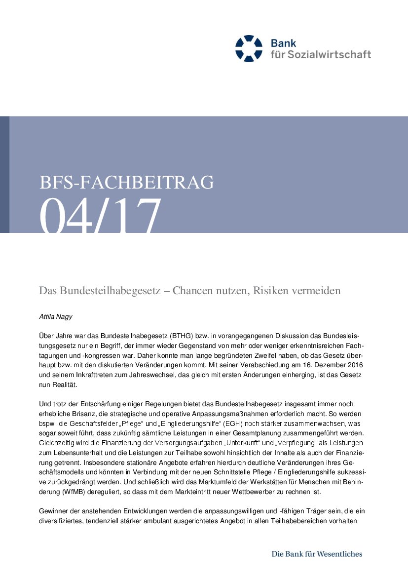 Attila Nagy: Das Bundesteilhabegesetz - Chancen nutzen, Risiken vermeiden (BFS-Info 4/17)