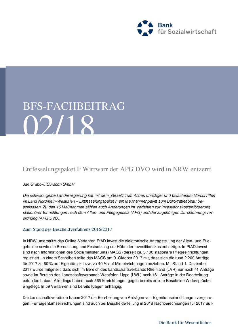 Jan Grabow: Entfesselungspaket I. Wirrwarr der APG DVO wird in NRW entzerrt (BFS-Info 2/18)