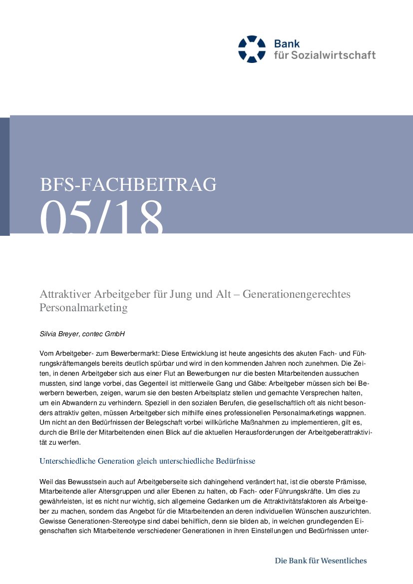 Silvia Breyer: Attraktiver Arbeitgeber für Jung und Alt - Generationengerechtes Personalmarketing (BFS-Info 5/18)
