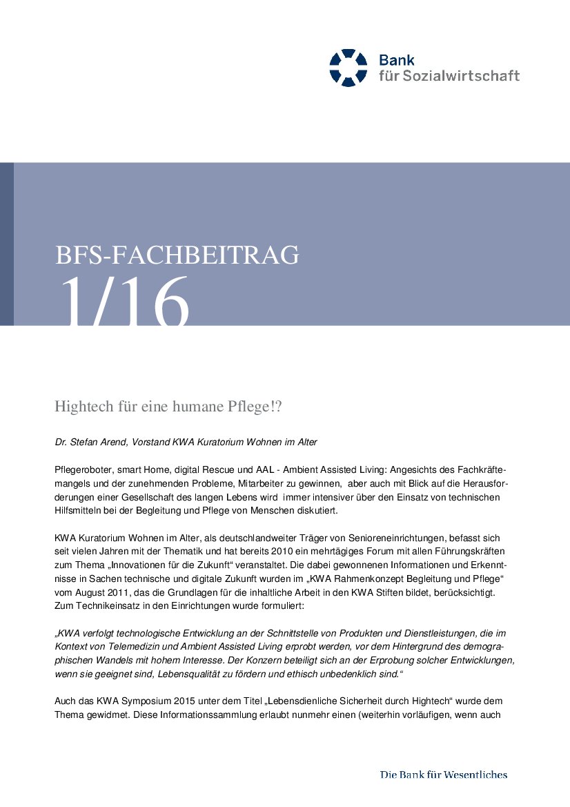 Dr. Stefan Arend: Hightech für eine humane Pflege!? (BFS-Info 1/16)