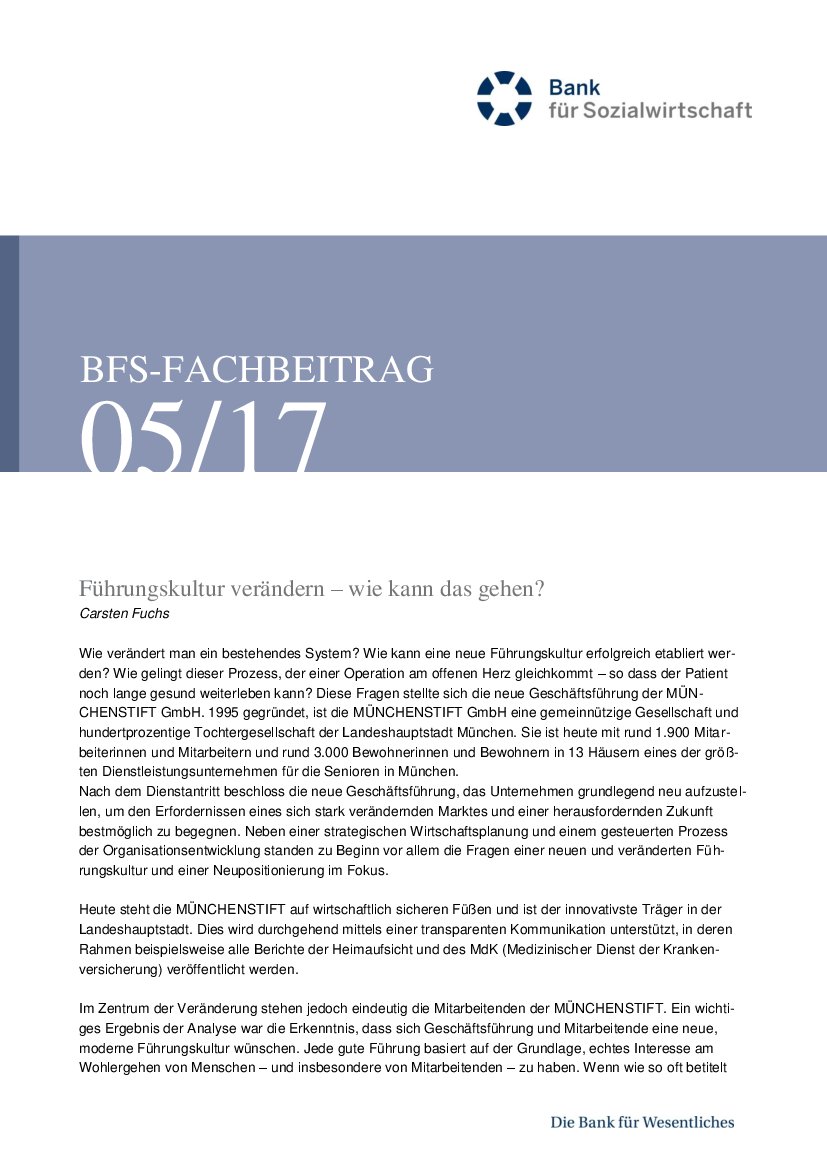 Carsten Fuchs: Führungskultur verändern - wie kann das gehen? (BFS-Info 5/17)